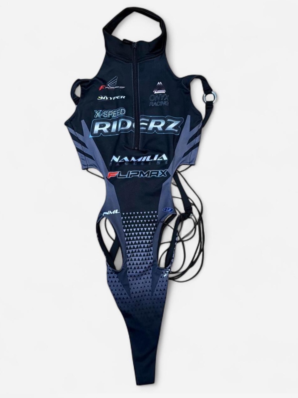 Namilia Racing Print Cutout Strappy Bodysuit XS